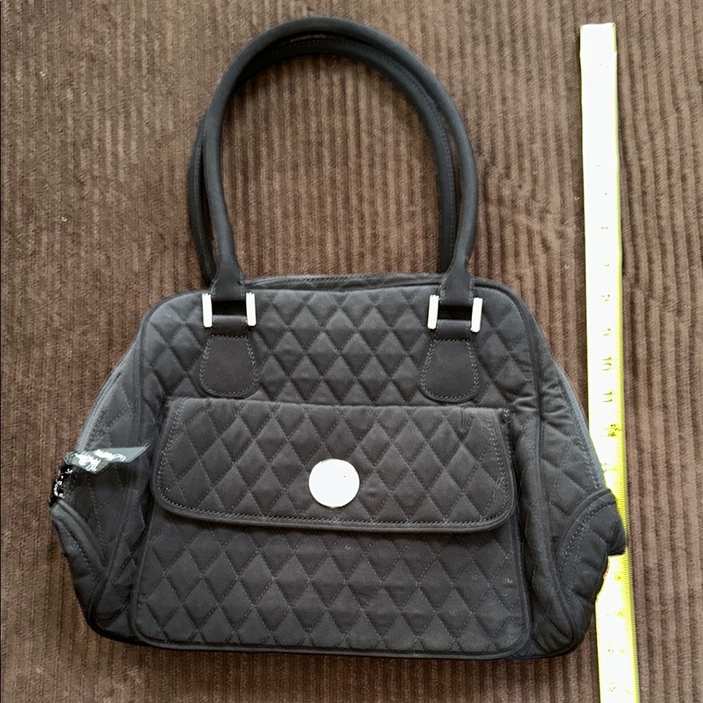 Vera Bradley Quilted Black Handbag Leopard Interior - Picture 8 of 8